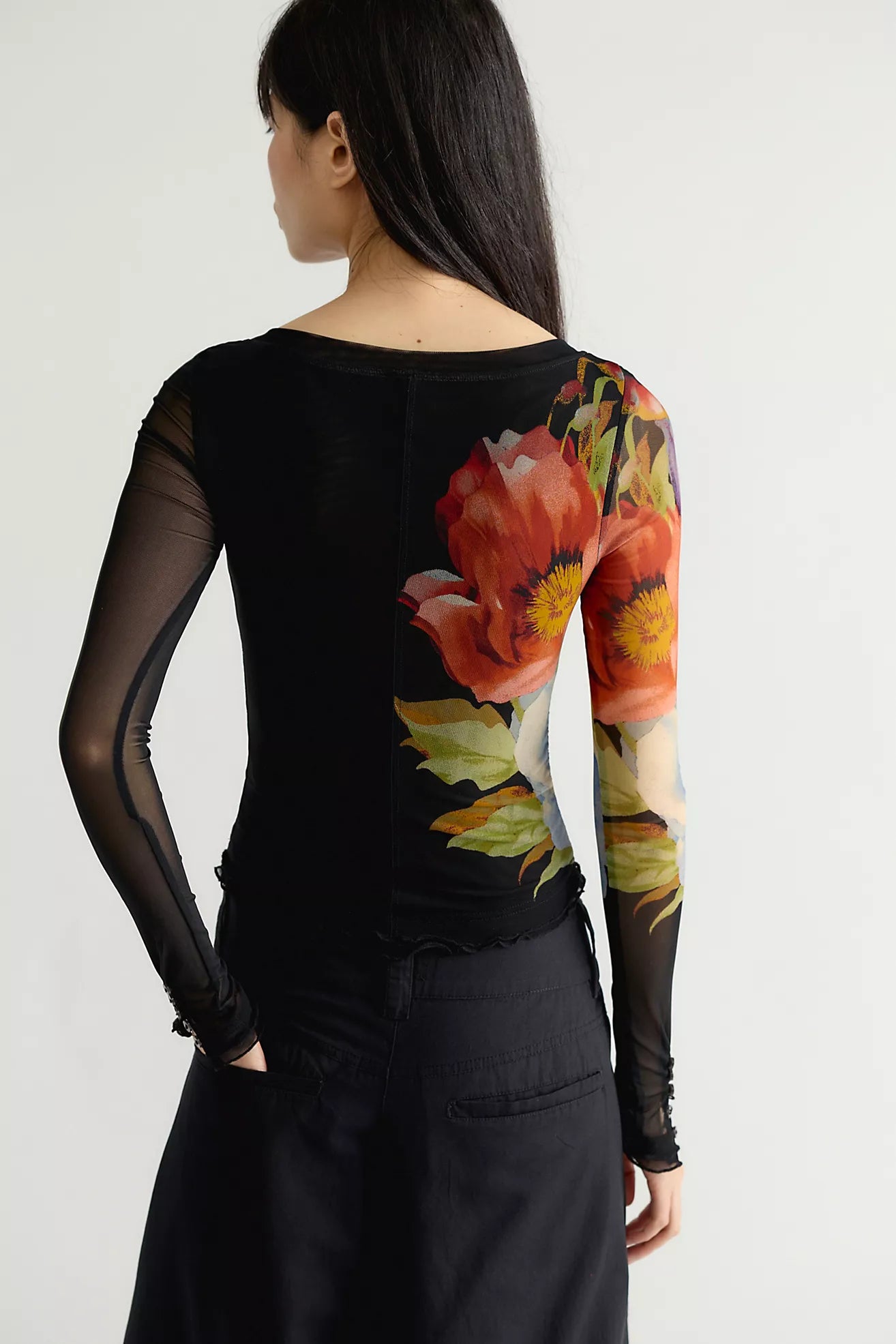 Free People Lilly Printed Longsleeve Top - Black Combo