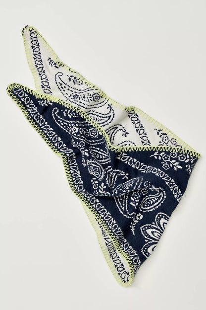 Free People Carmen Knitted Triangle Bandana Scarf - Denim Jeans