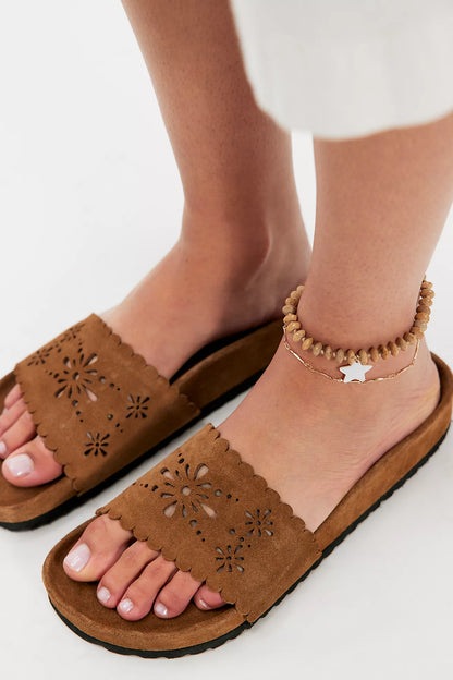 Free People Shore Cut-Out Footbed Sandals - Light Toffee Suede