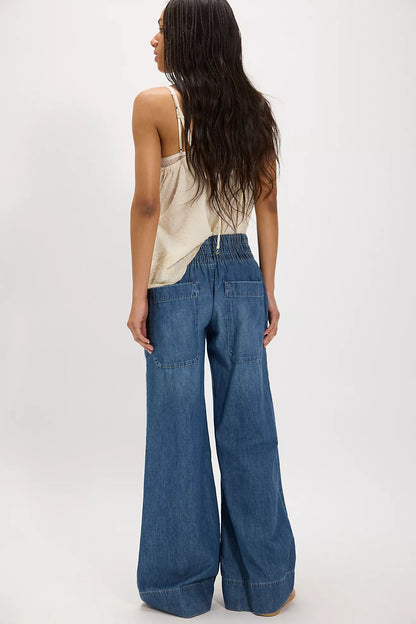 Free People Breezy Denim Pull-On Jeans - Cobalt