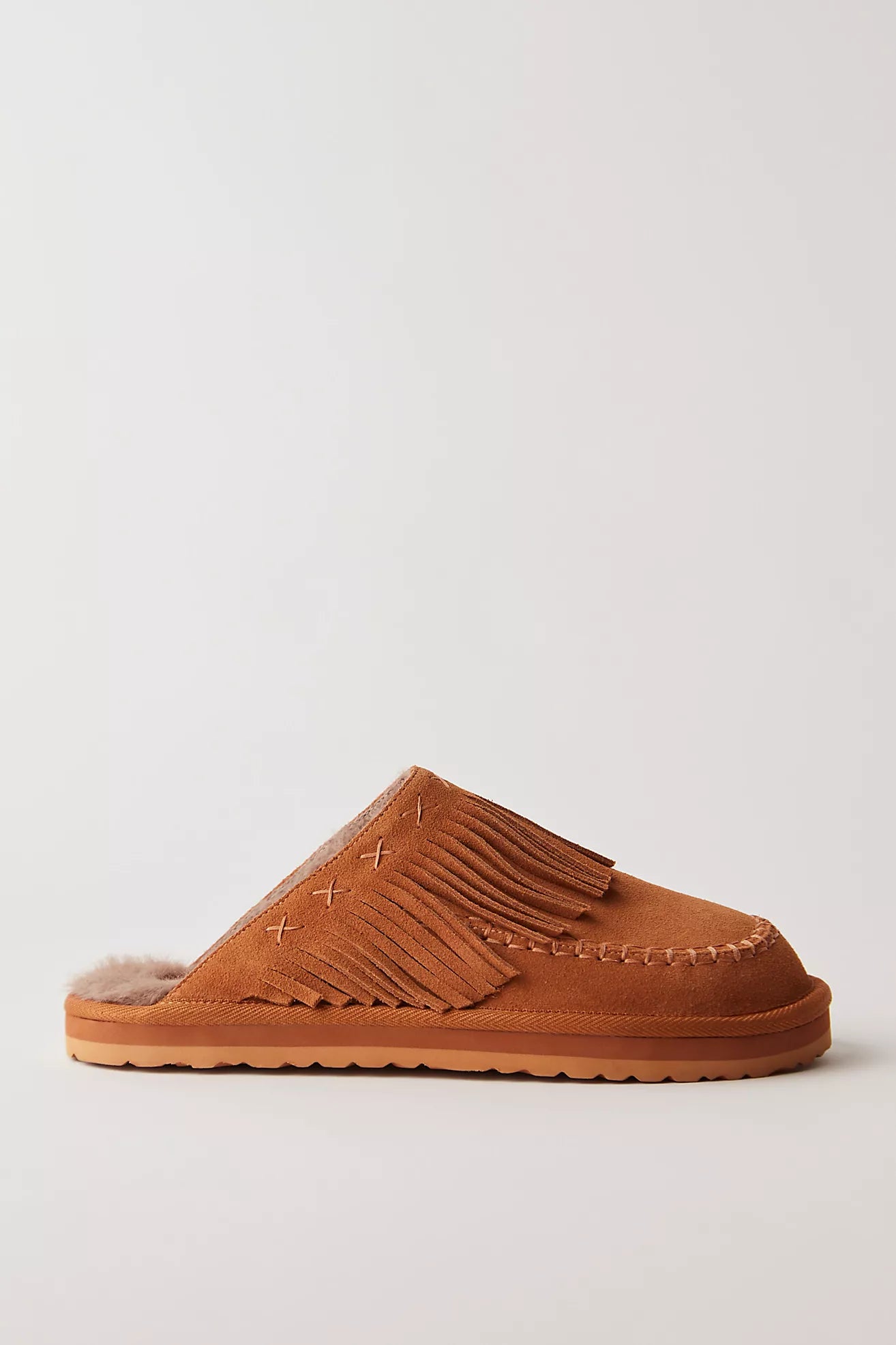 Free People Fallon Fringe Mule Shoes - Toffee Suede