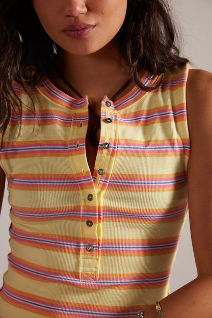 Free People Jamie Henley Striped Tank Top - Butter Yellow Combo