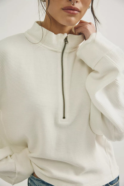 Free People Celeste Quarter Zip Top - Clean Ivory