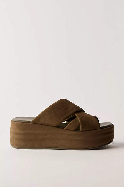Free People Wanderbay Flatform Sandals - Olive