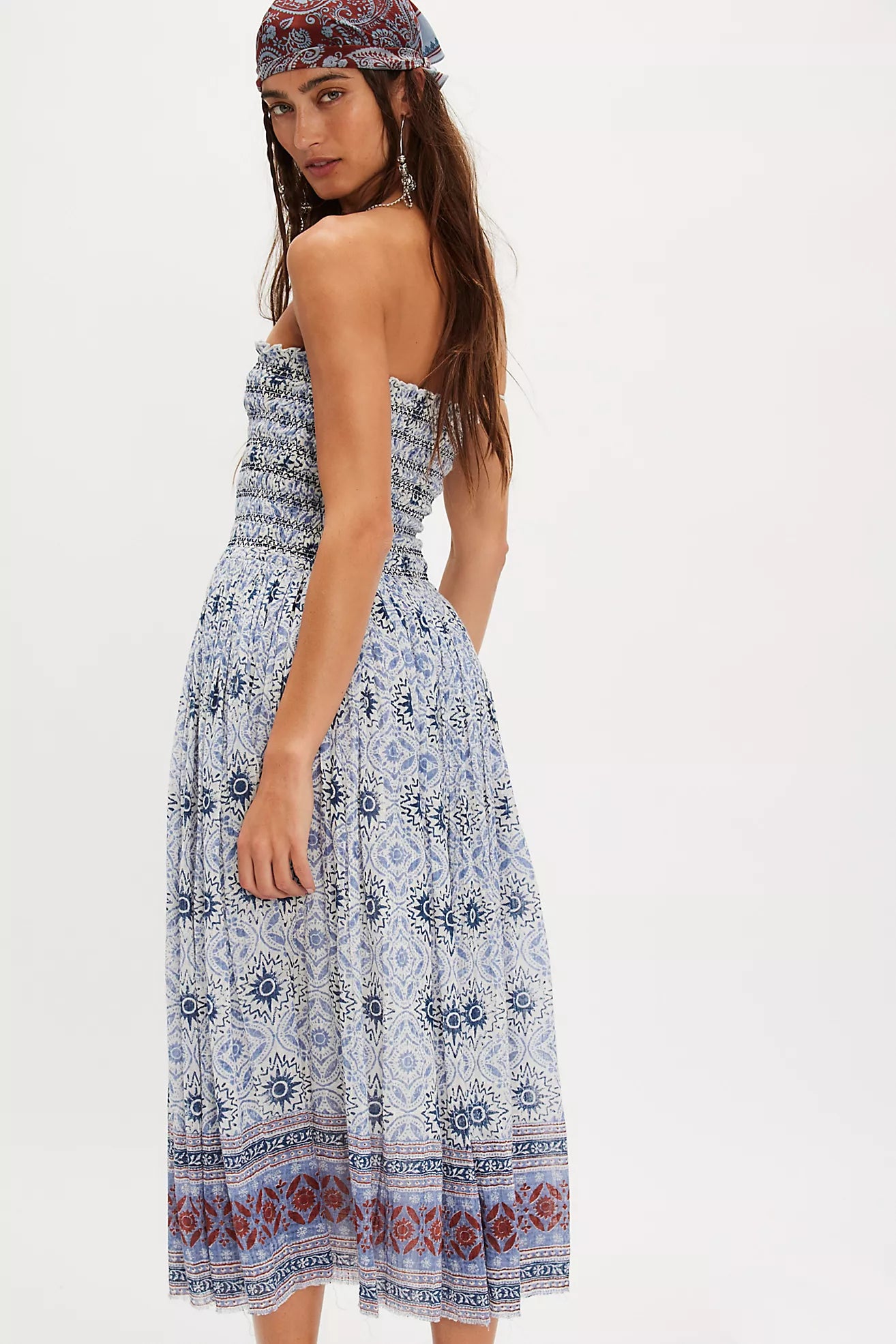Free People Ravenna Printed Maxi Skirt/Midi Dress - Bluebird Combo