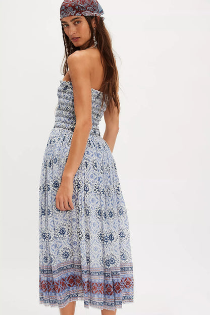Free People Ravenna Printed Maxi Skirt/Midi Dress - Bluebird Combo