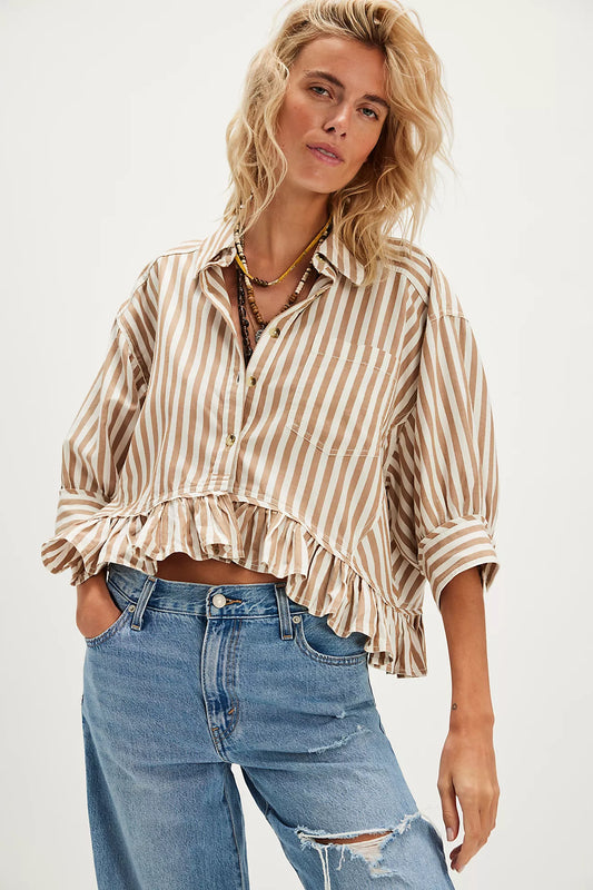 Free People Bailey Stripe Shirt - Neutral Combo