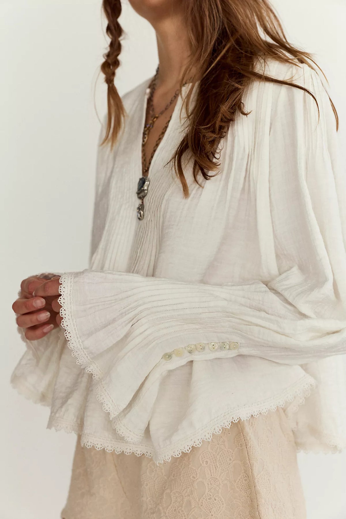 Free People Thousand Pintucks Blouse - Clean Ivory
