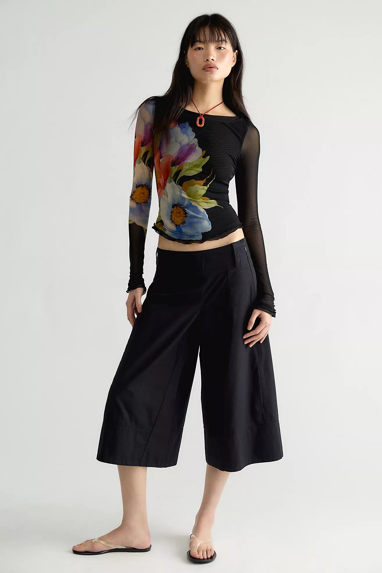 Free People Lilly Printed Longsleeve Top - Black Combo