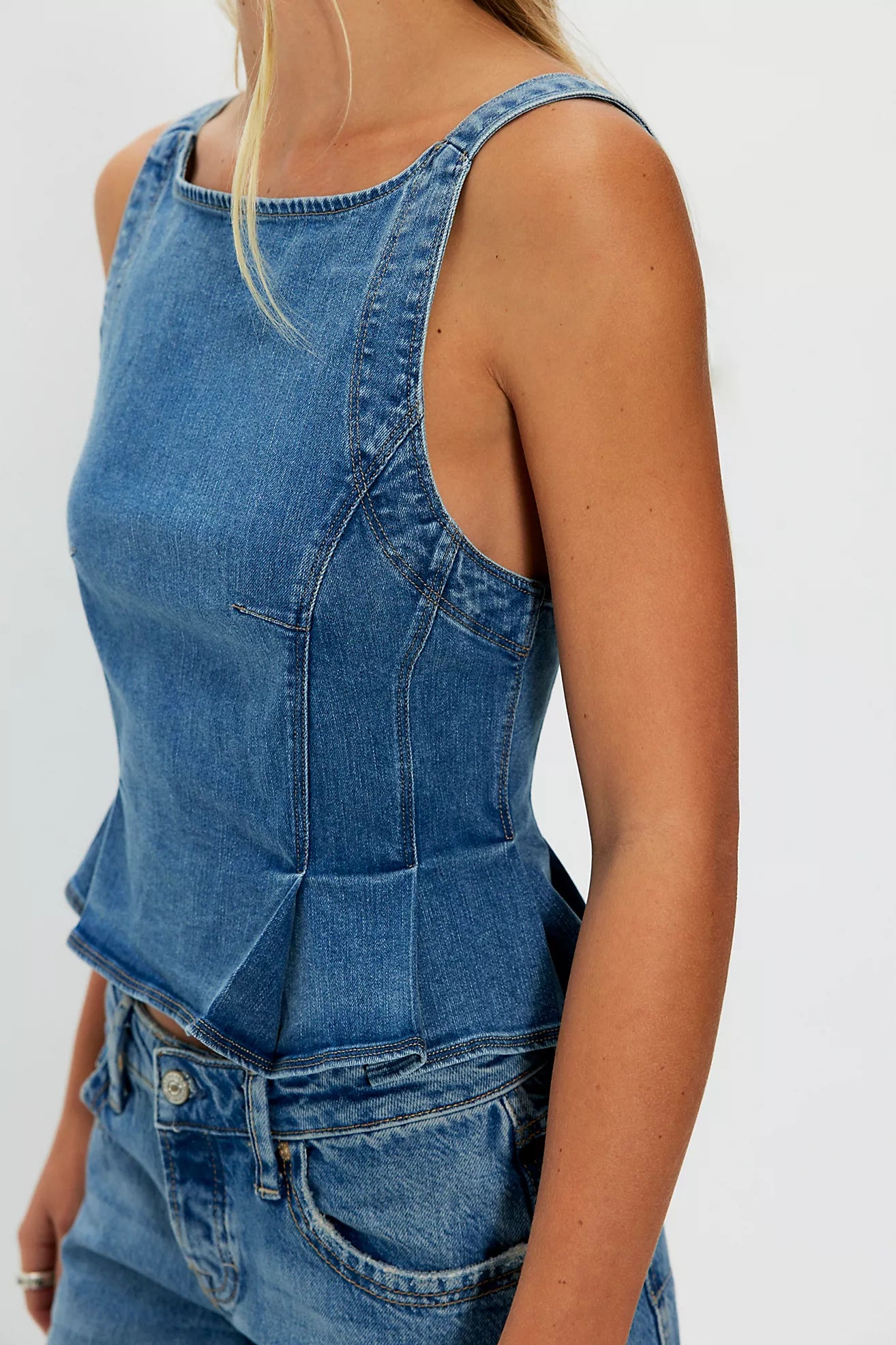 Free People Sunfaded Denim Top - Steel Blue