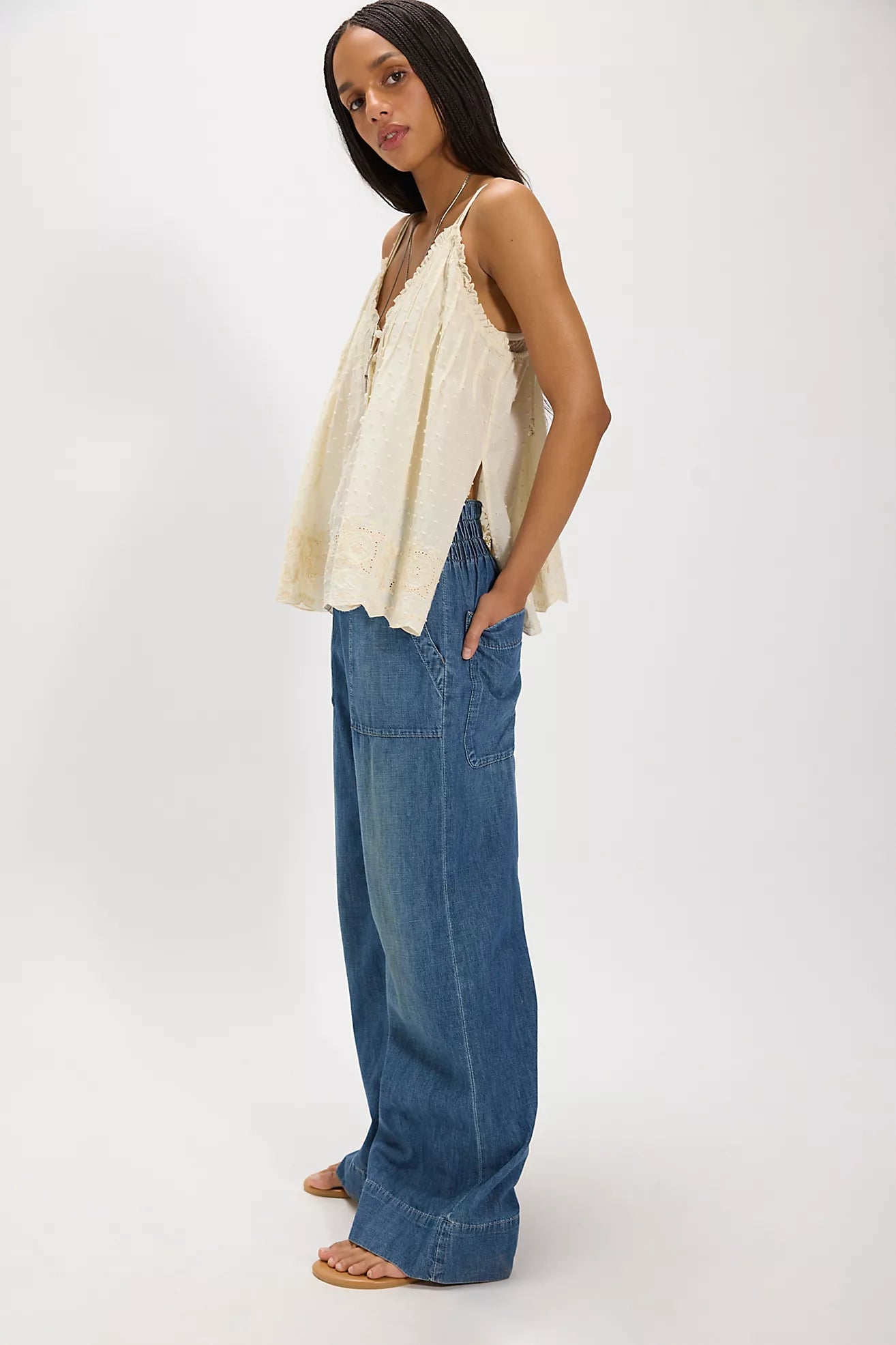 Free People Breezy Denim Pull-On Jeans - Cobalt