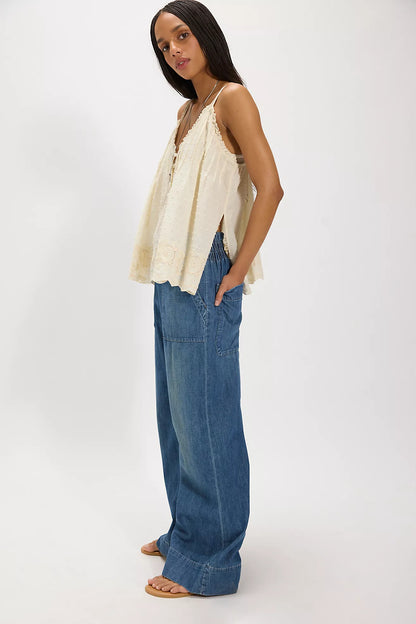 Free People Breezy Denim Pull-On Jeans - Cobalt