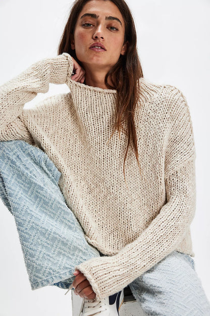 Free People Opal Rollneck Knit Sweater - Tea