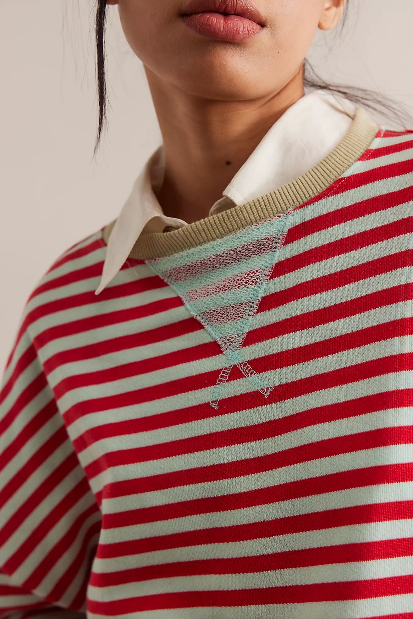 Free People Classic Striped Oversized Crewneck Shirt - Cherry Combo