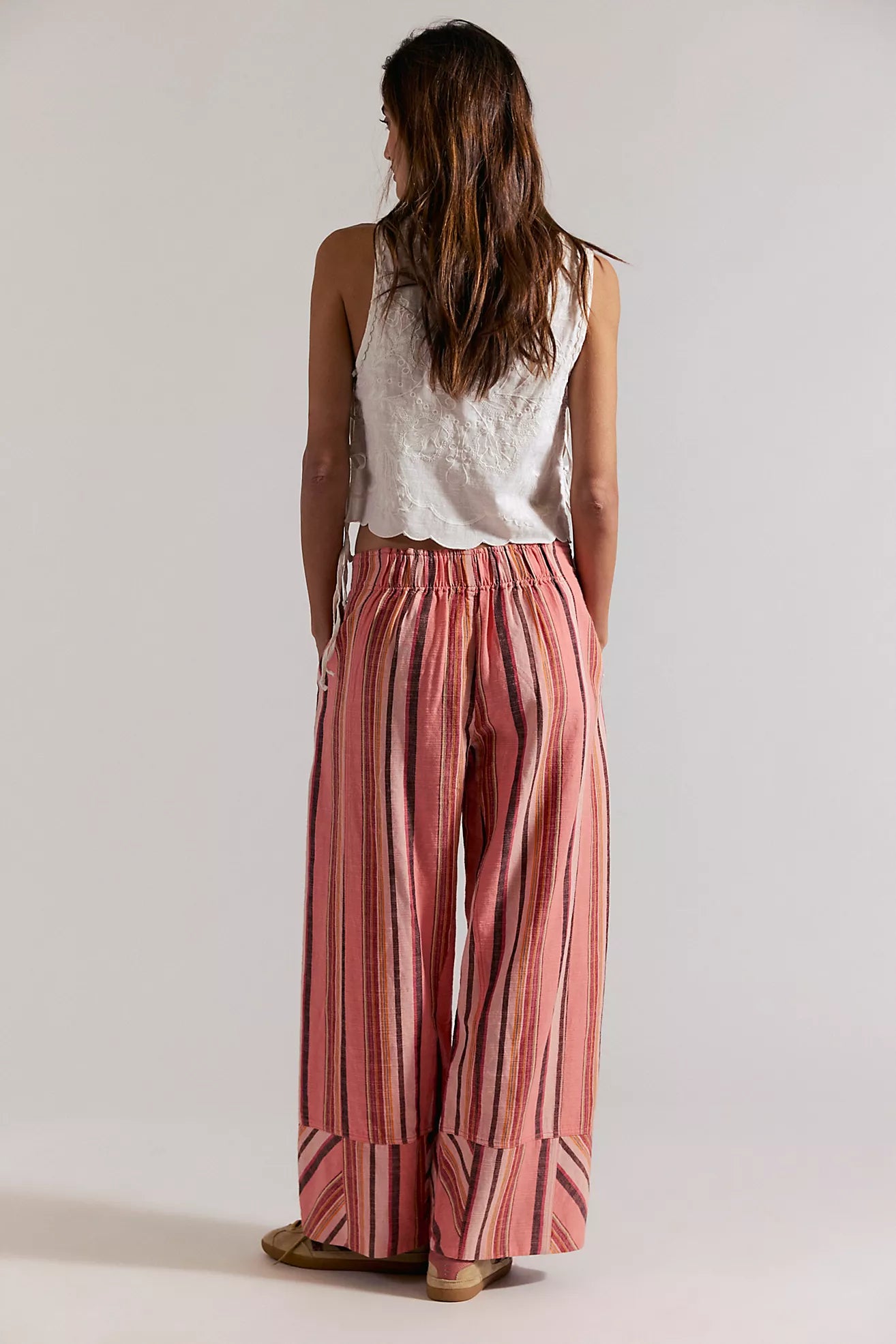 Free People Days End Solar Linen Stripe Pants - Soft Coral Combo