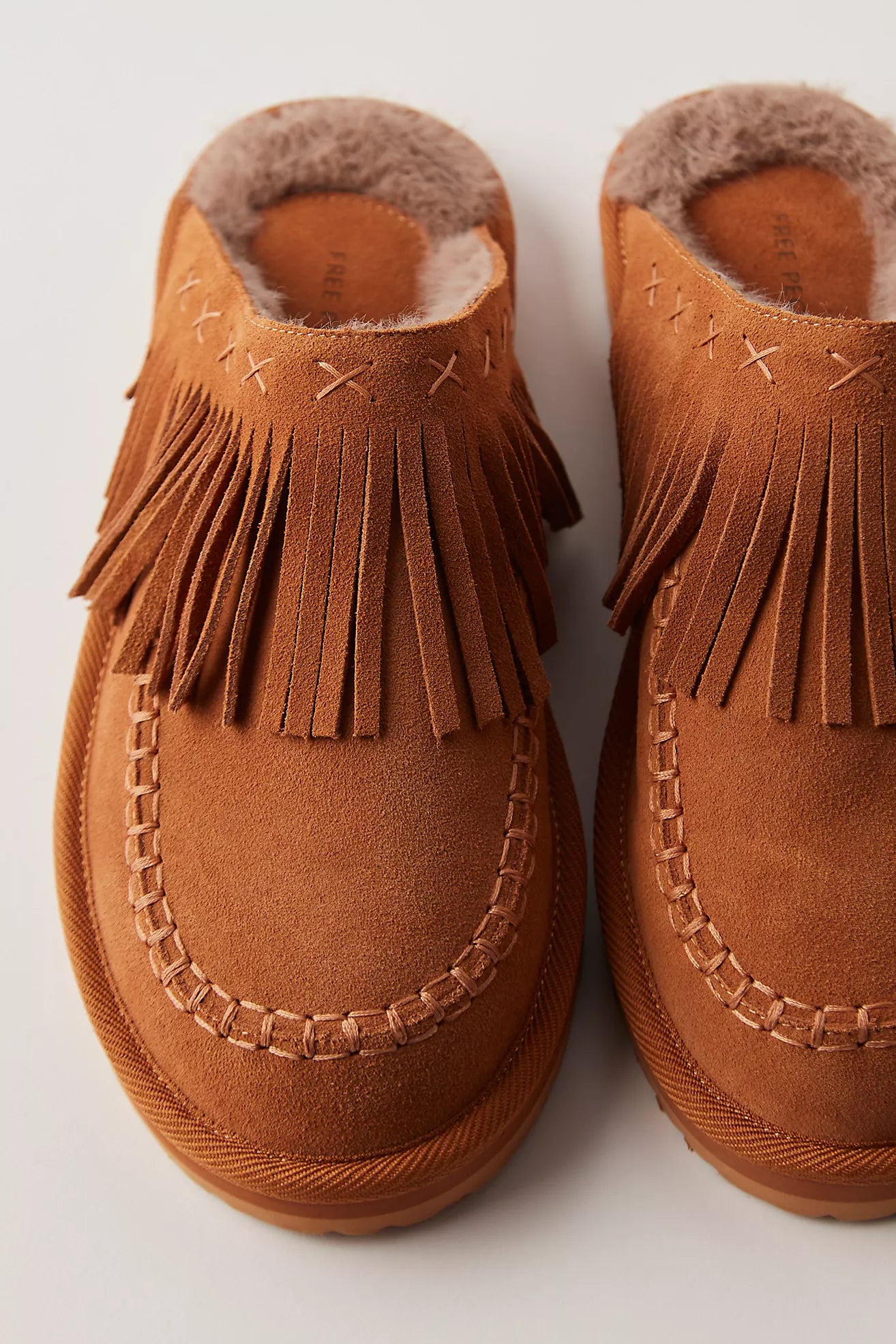 Free People Fallon Fringe Mule Shoes - Toffee Suede