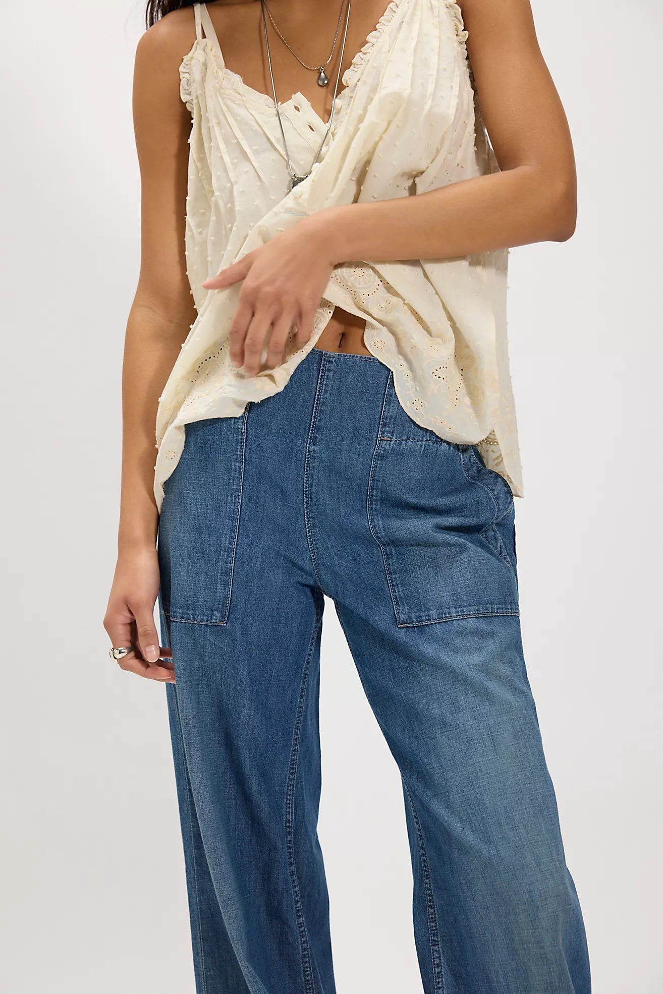 Free People Breezy Denim Pull-On Jeans - Cobalt