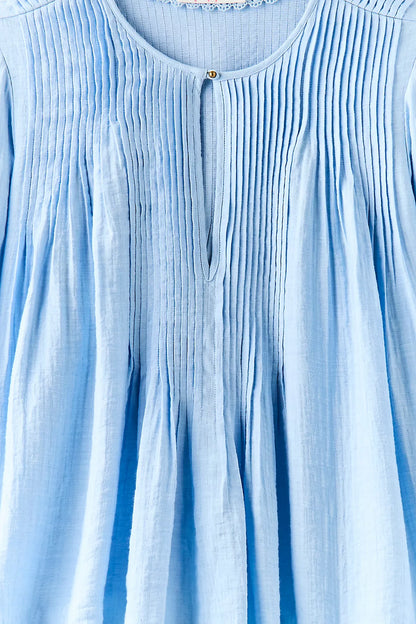 Free People Thousand Pintucks Blouse - Poplin Blue