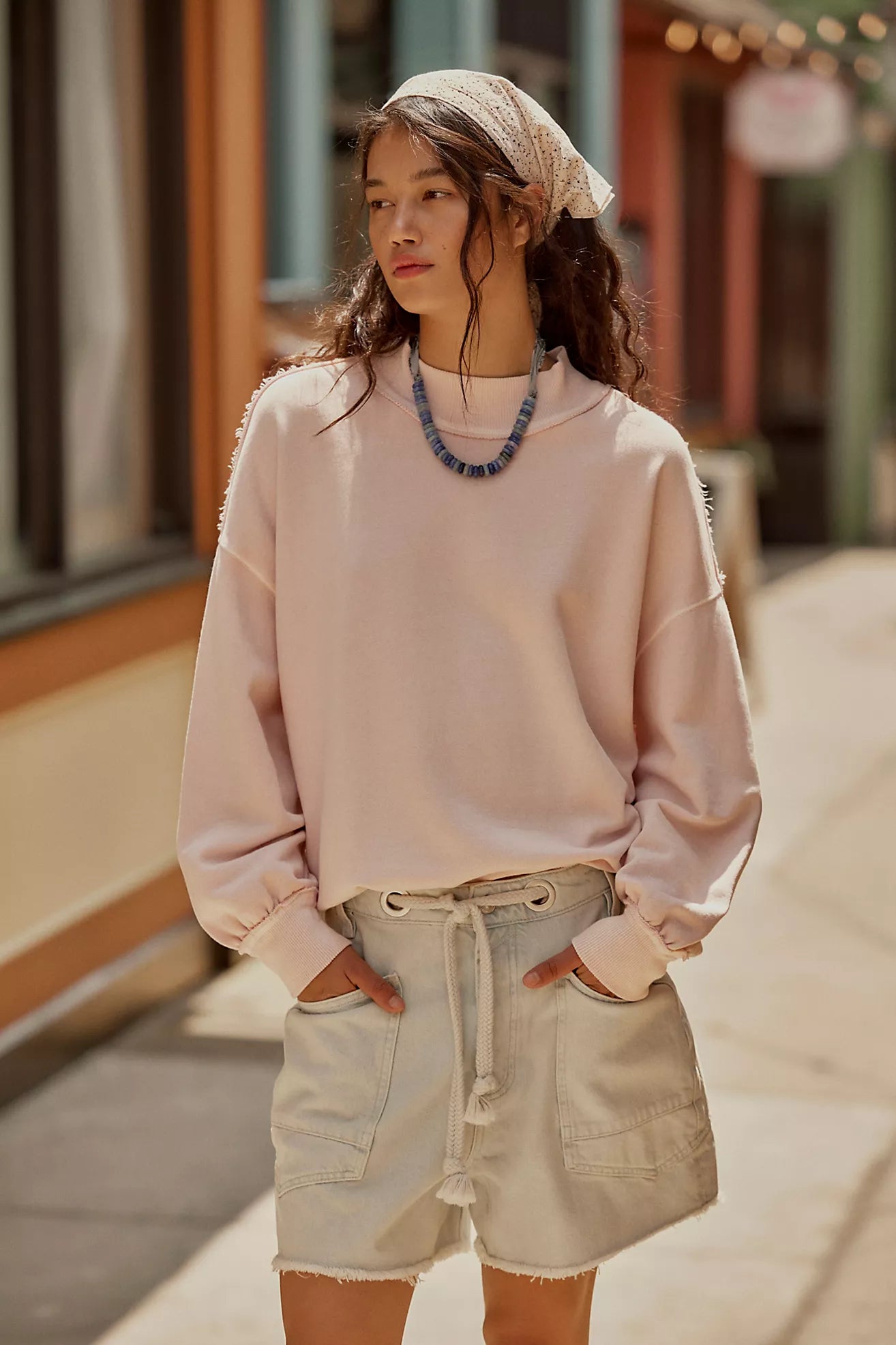 Free People Palm Springs Pullover Sweatshirt - Mauve Chalk