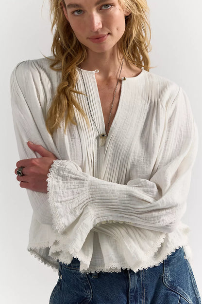 Free People Thousand Pintucks Blouse - Clean Ivory