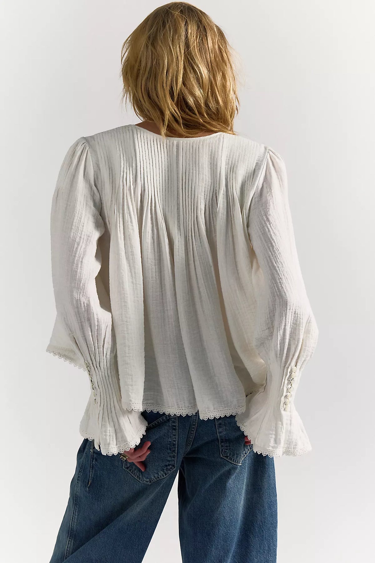 Free People Thousand Pintucks Blouse - Clean Ivory