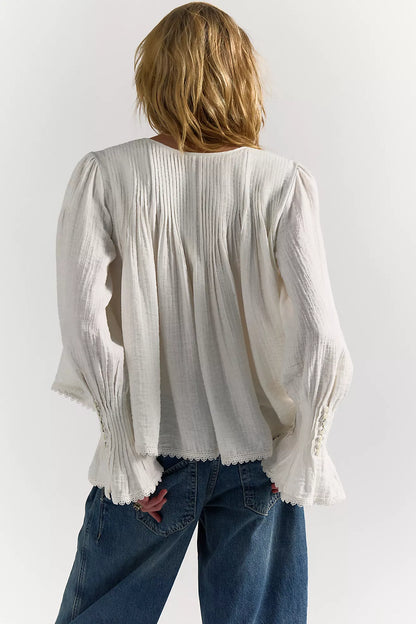 Free People Thousand Pintucks Blouse - Clean Ivory