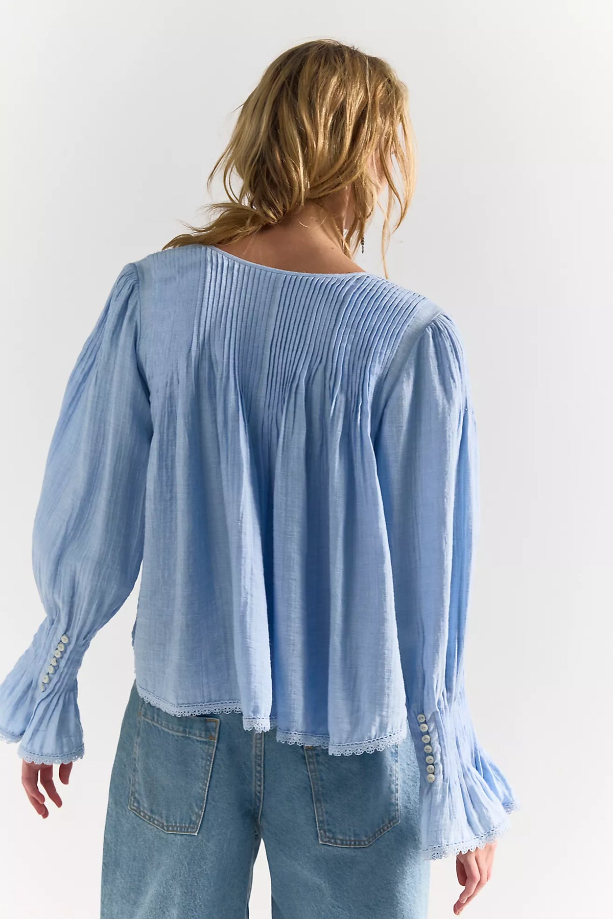 Free People Thousand Pintucks Blouse - Poplin Blue
