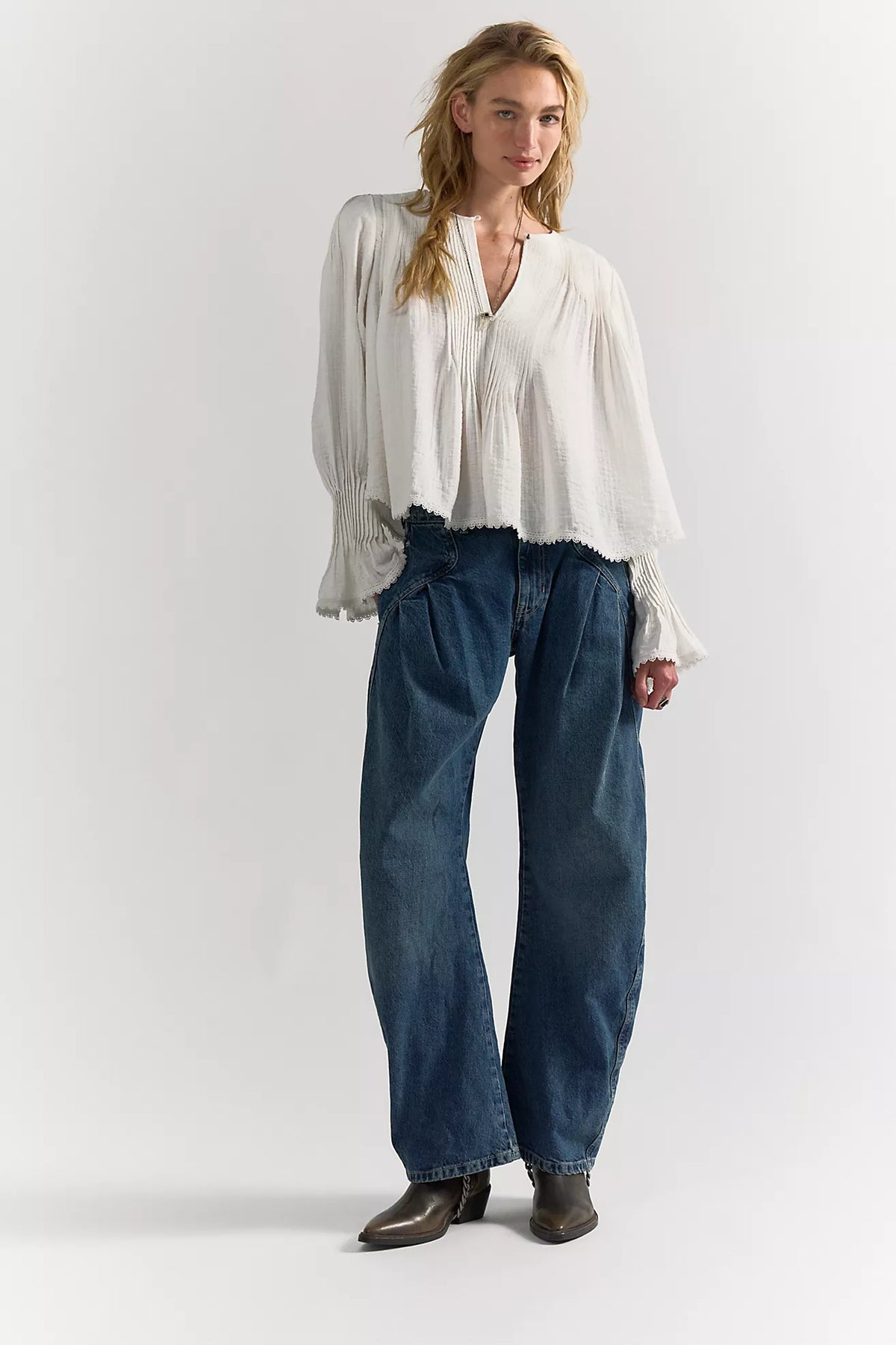 Free People Thousand Pintucks Blouse - Clean Ivory