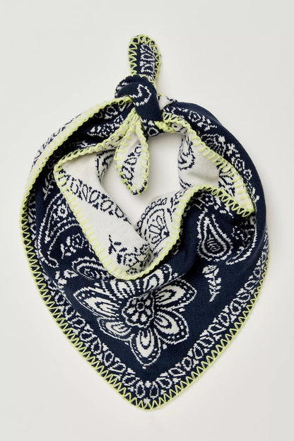 Free People Carmen Knitted Triangle Bandana Scarf - Denim Jeans