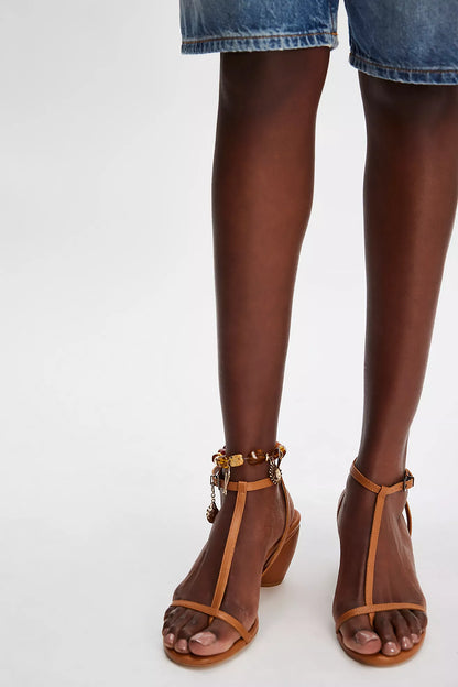 Free People La La Land Strappy Heels - Tan Leather