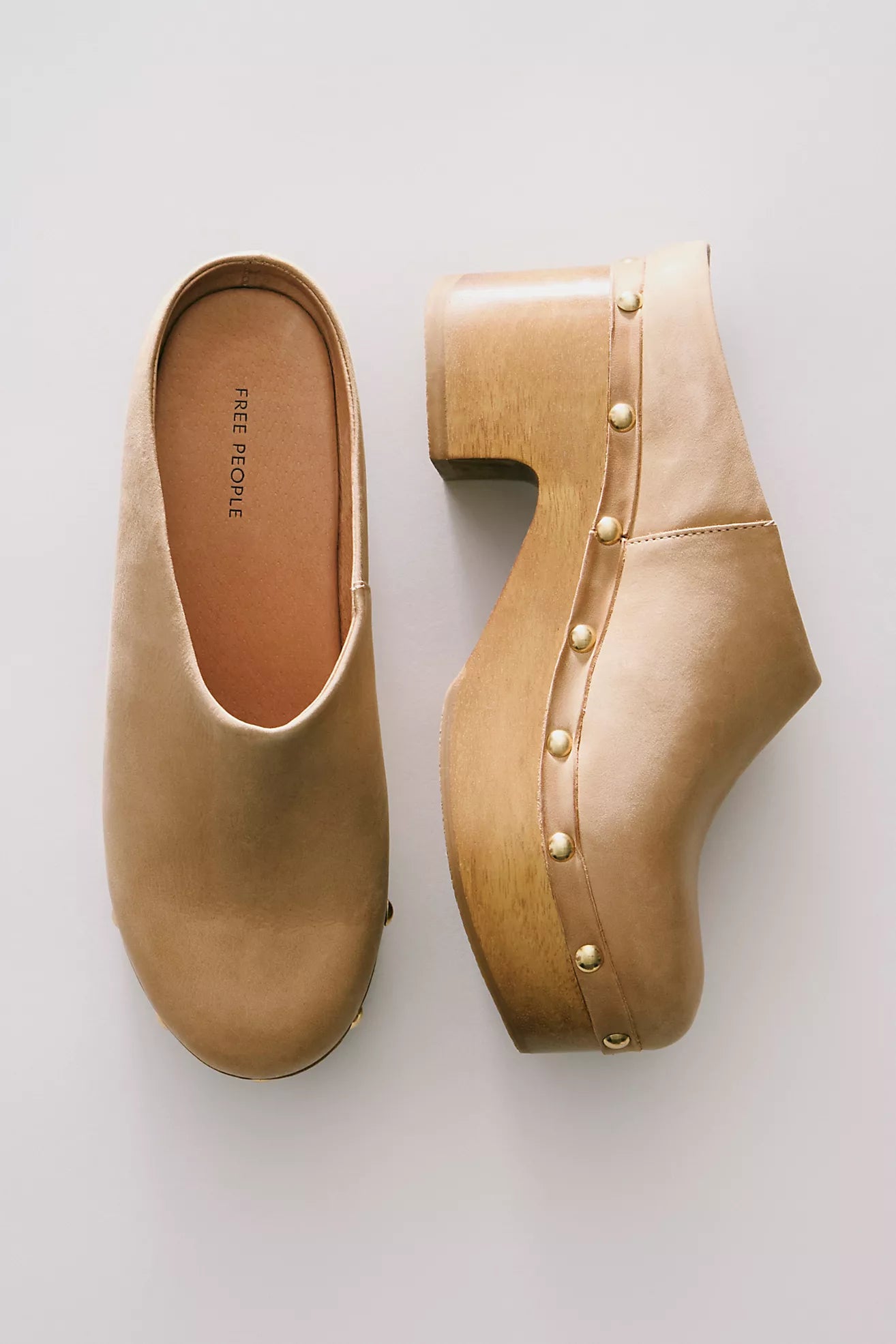 Free People Calli Platform Clogs - Tan Leather
