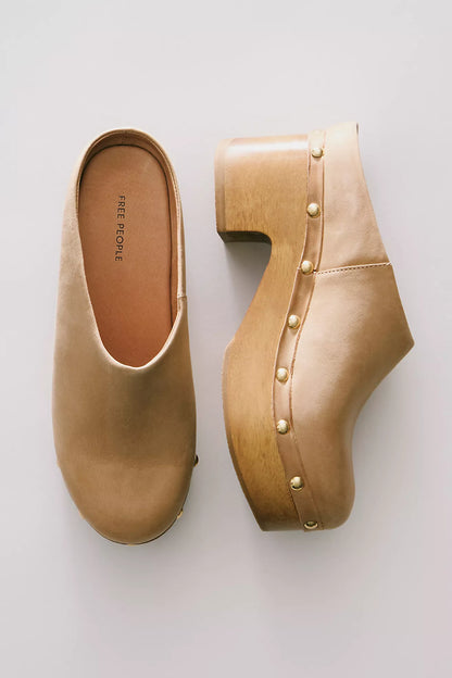 Free People Calli Platform Clogs - Tan Leather