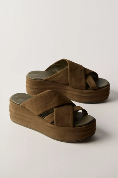 Free People Wanderbay Flatform Sandals - Olive