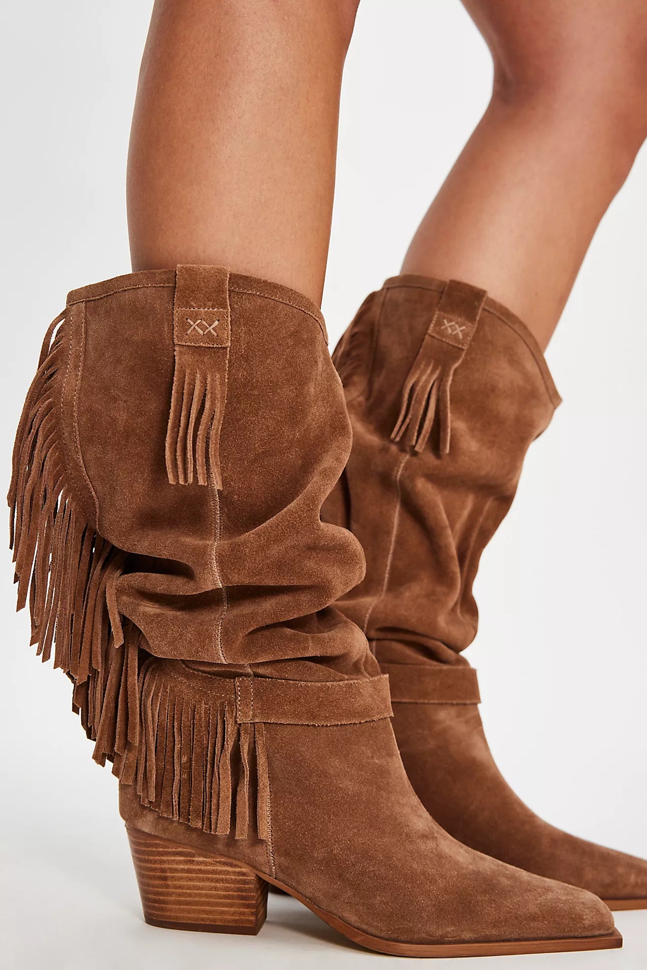 Free People Faith Fringe Western Boots - Faded Saddle Suede