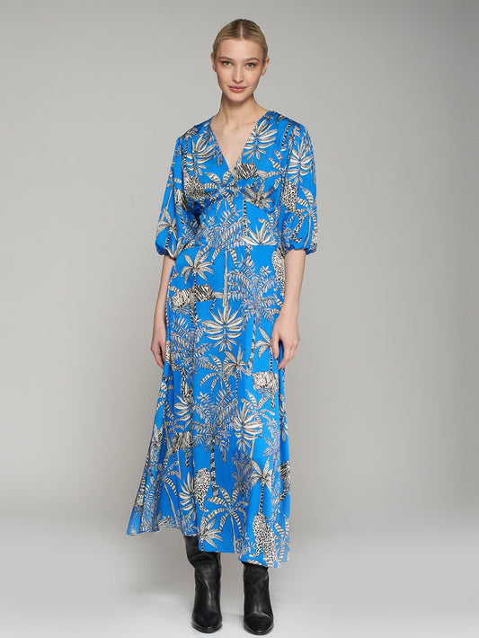 Natasha Midi Dress - Blue Jungle Print