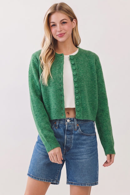 Button Down Long Sleeve Cardigan Sweater - Green