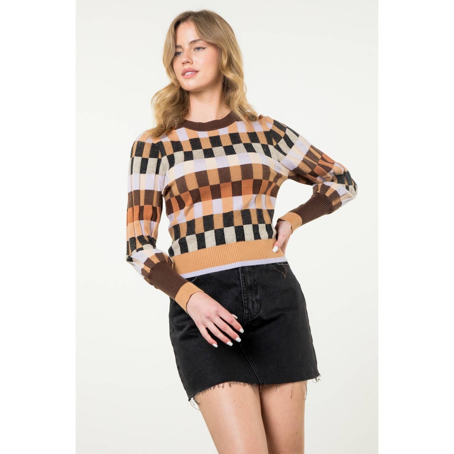 Multi Colored Knit Sweater - Brown
