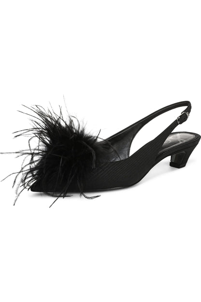Finch Feather Slingback Pump Shoe - Black