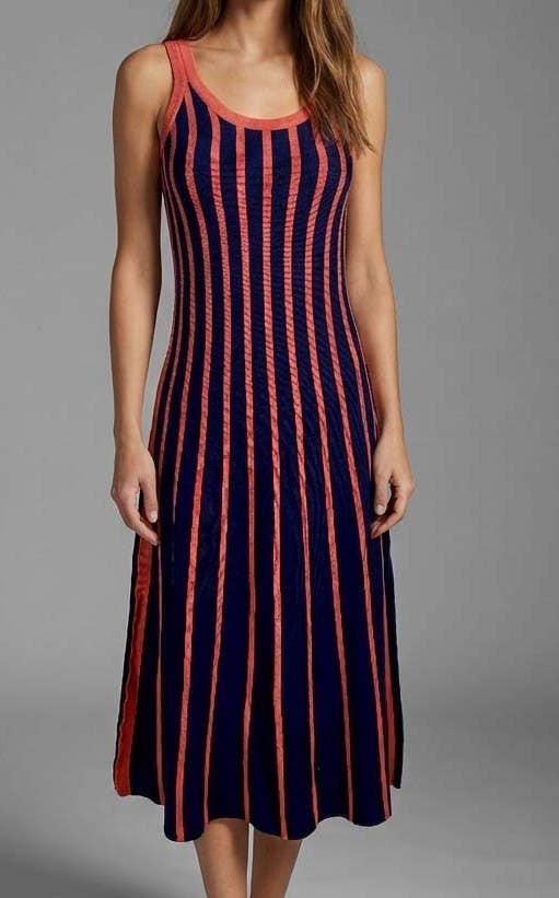 Striped Knit Midi Dress - Navy/Rust