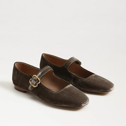 Sam Edelman Michaela Mary Jane Flat - Dark Silver Sage Velvet