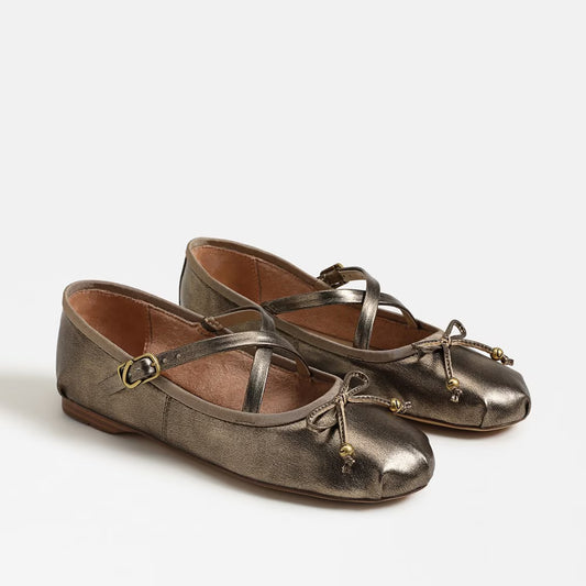 Zuri Strap Ballet Flat - Gilded Bronze Faux Leather