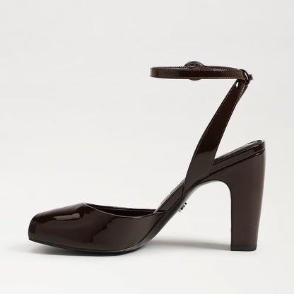 Sam Edelman Wrenna Ankle Strap Pump - Rich Chocolate Patent Leather