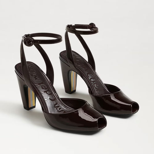 Sam Edelman Wrenna Ankle Strap Pump - Rich Chocolate Patent Leather