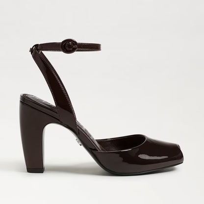 Sam Edelman Wrenna Ankle Strap Pump - Rich Chocolate Patent Leather