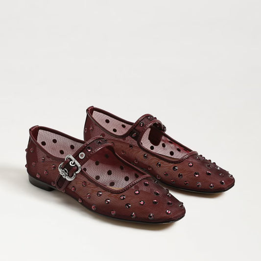 Sam Edelman Michaela Shine Mary Jane Flat - French Merlot Mesh Fabric