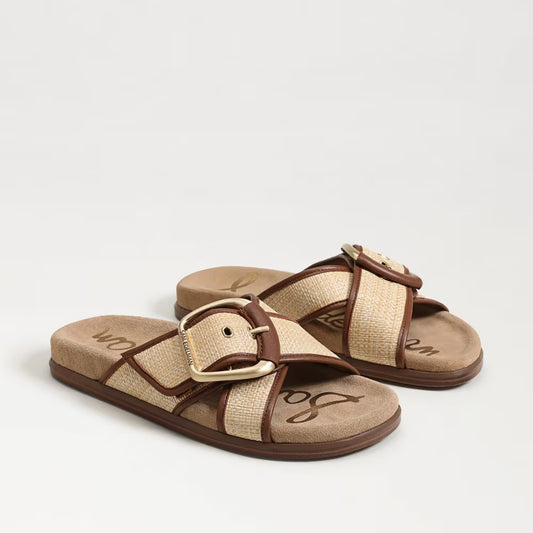 Sam Edelman Darla Multi Buckle Slide Sandal - Bleached Beechwood Faux Raffia