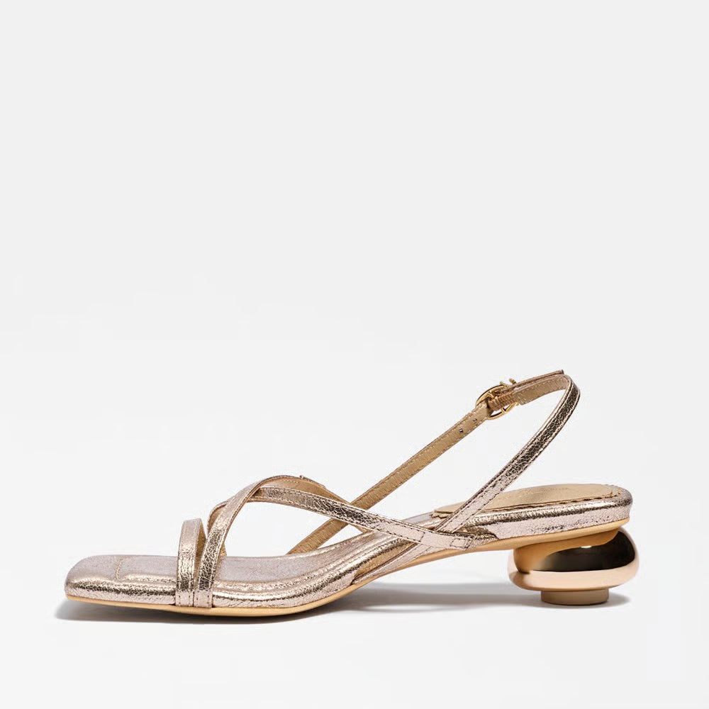 Caia Ankle Strap Heeled Sandal - Soft Gold