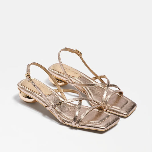 Caia Ankle Strap Heeled Sandal - Soft Gold