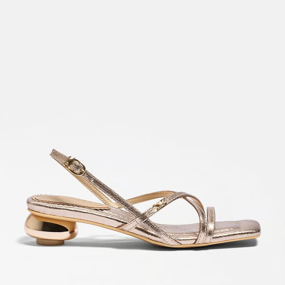 Caia Ankle Strap Heeled Sandal - Soft Gold