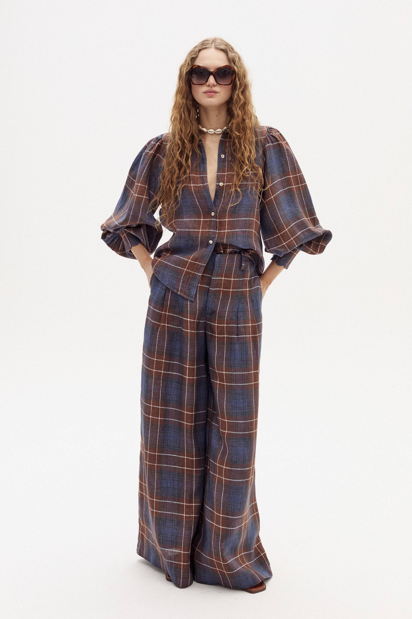 Camille Linen Shirt - Forest Checks